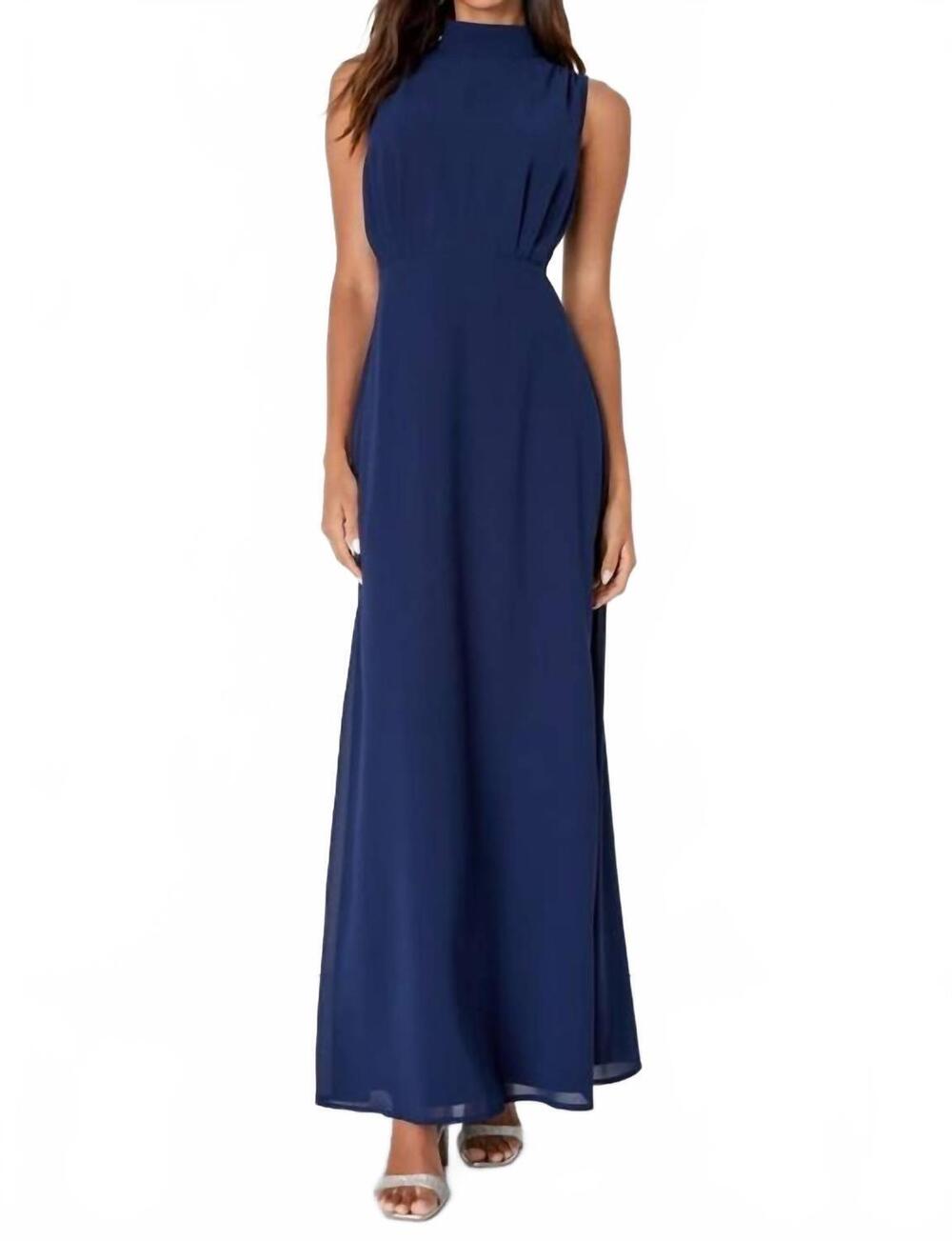 NEW LULUS classic elegance chiffon sleeveless mock neck maxi dress in navy